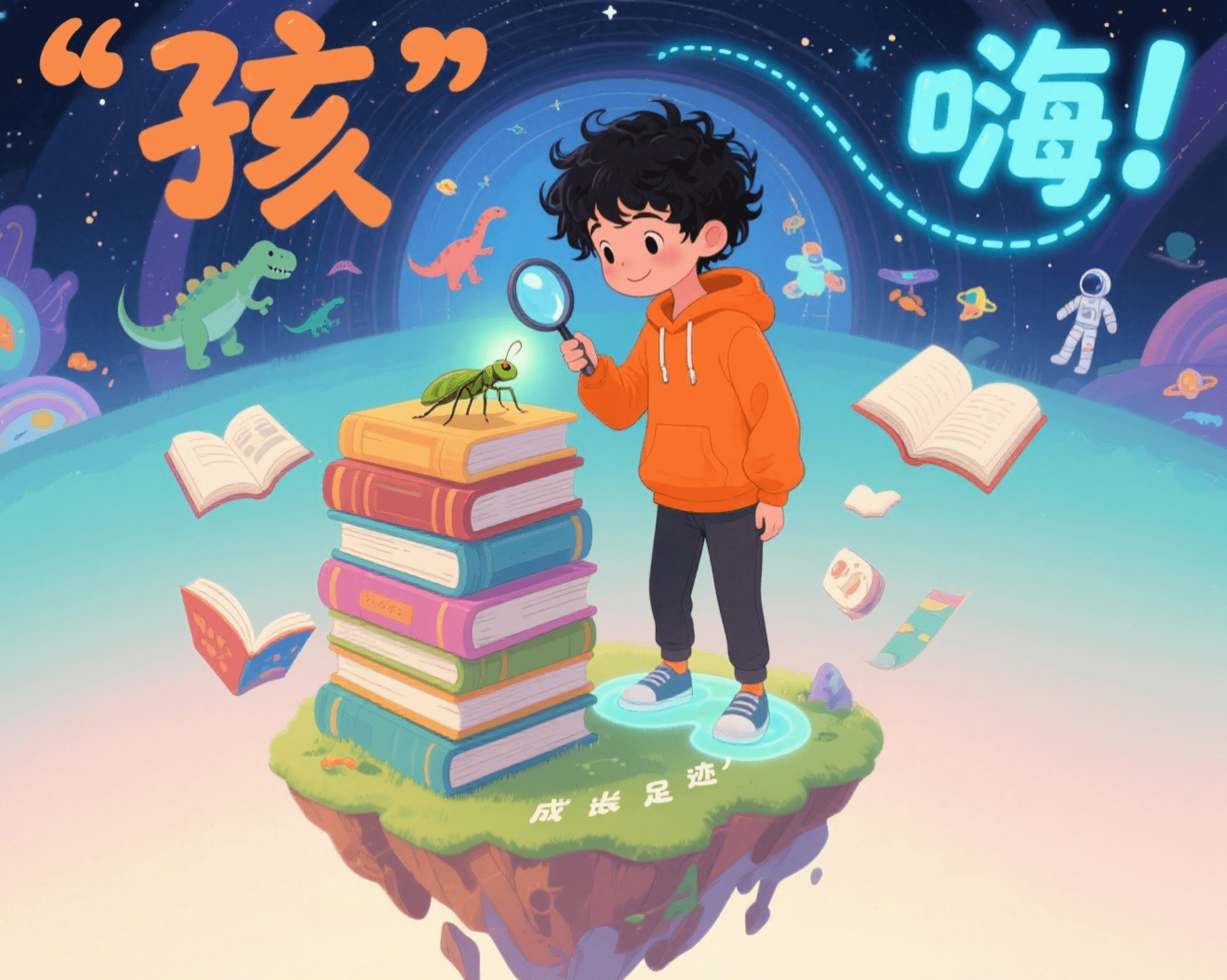 快乐的孩子们在多维成长空间中玩耍学习